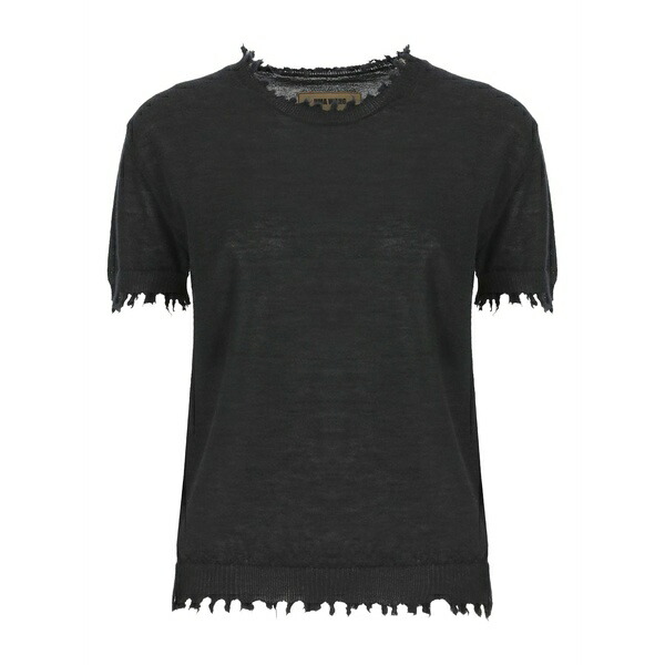 ユマ・ワン レディース Tシャツ トップス Frayed-edge cashmere top Black|asty