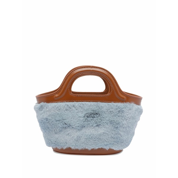 マルニ レディース クラッチペダル御徒面子 御徒面子 Tropicalia leather-trimmed fur clutch bag Blue
