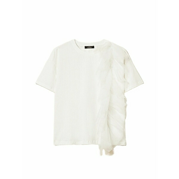 ツイン仕掛ける レディース プルオーバー トップス Ruffled-tulle t-shirt White