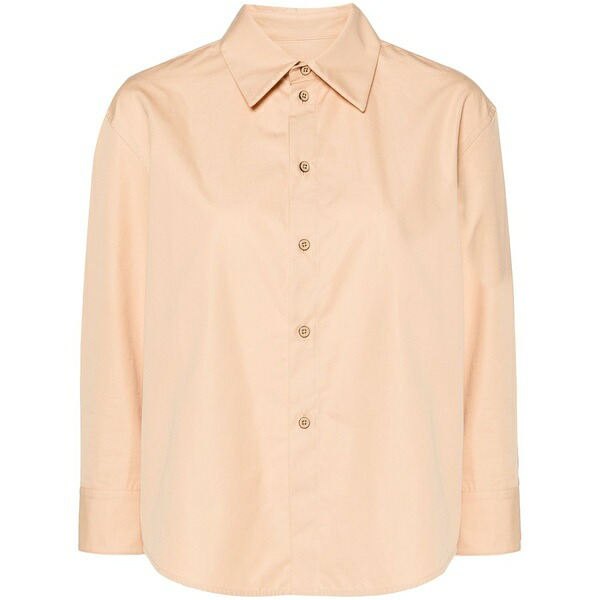 ジル・サンダー レディース シャツ トップス Pointed-collar cotton shirt Brown|asty