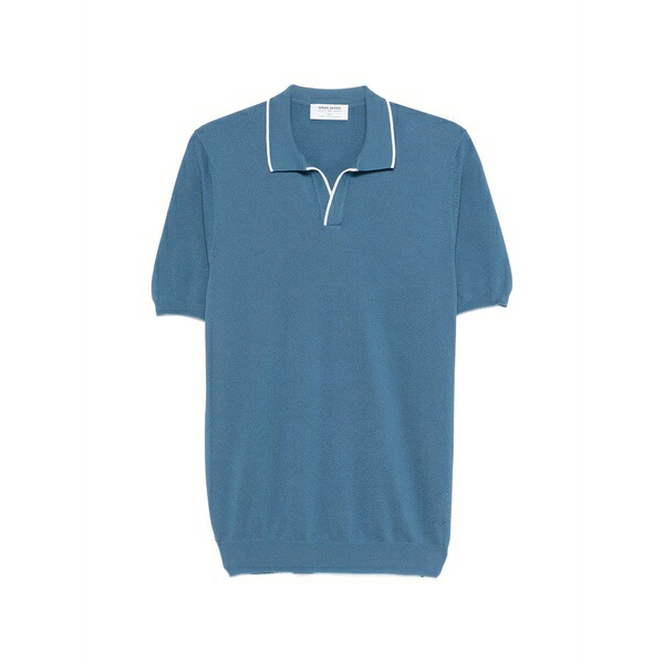 グランサッソ メンズ Tシャツ トップス White-trim polo-collar t-shirt Blue｜asty