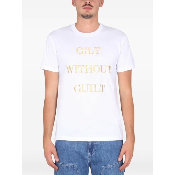モスキーノ メンズ Tシャツ トップス Lettering-embroidered t-shirt White｜asty