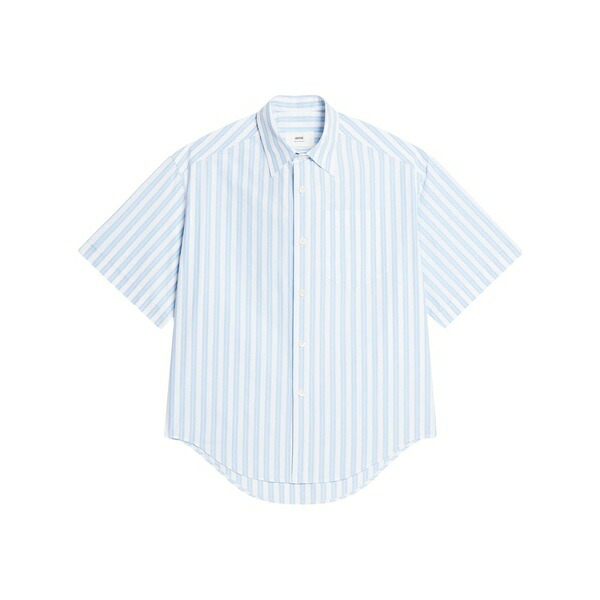 意中の女 メンズ プルオーバー トップス Striped short-sleeve shirt Blue