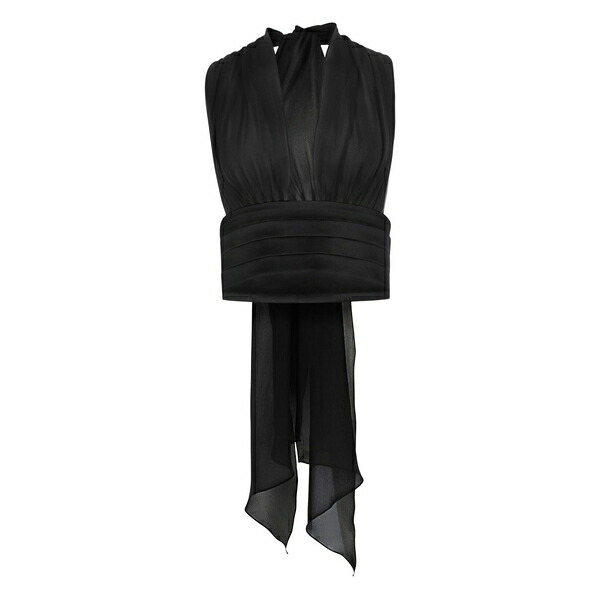 ニナリッチ レディース シャツ トップス V-neck bow-detail silk blouse Black|asty