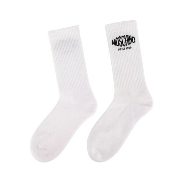 モスキーノ メンズ ソックス アンダー御召しもの Logo-detail socks White