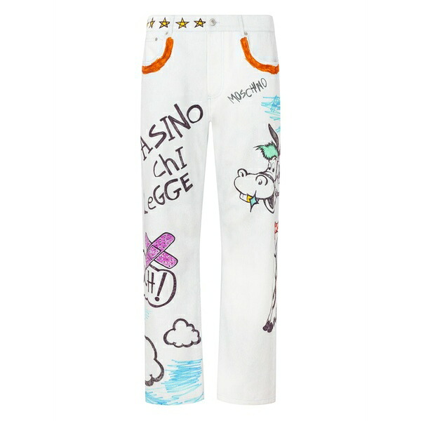 モスキーノ メンズ デニムパンツ ボトムス Cartoon-print cotton trousers Blue|asty