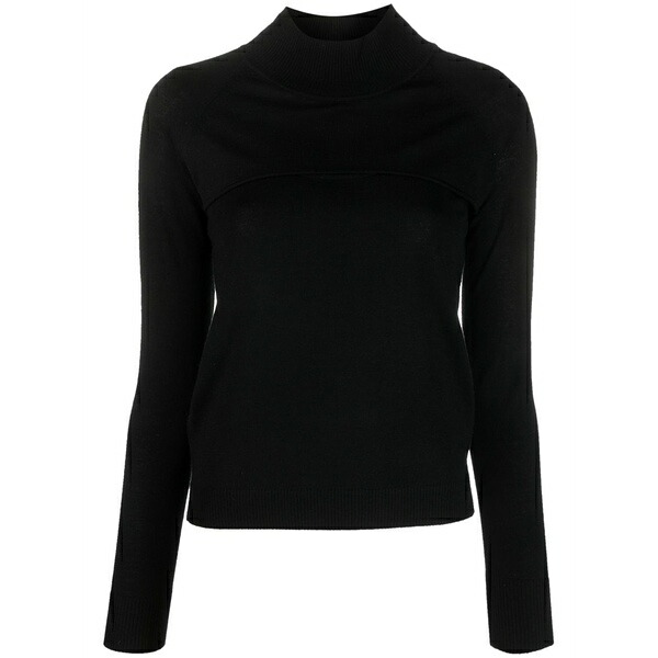 パトリツィア ペペ レディース Tシャツ トップス Long-sleeved cut-out wool t-shirt Black|asty