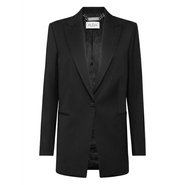 フィリッププレイン レディース ジャケット&ブルゾン アウター Embroidered single-breasted blazer Black|asty
