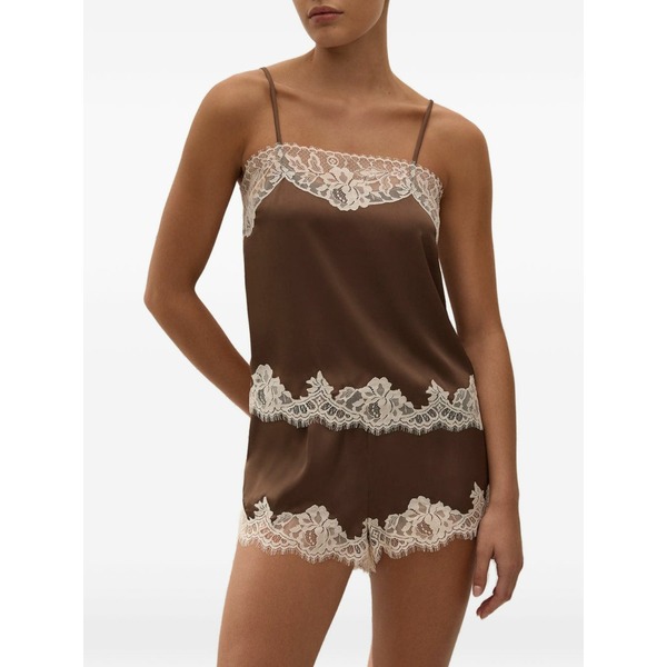 フェイスフル レディース シャツ トップス Lace-trim camisole top Brown｜asty