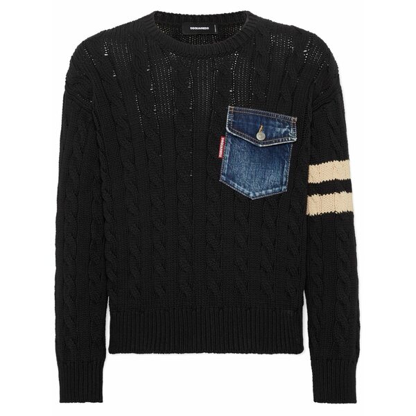 ディースクエアード メンズ ニット&セーター アウター Pocket cable-knit jumper Black｜asty
