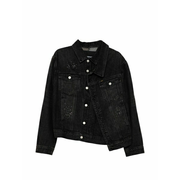 アンダーソン ベル メンズ ジャケット&ブルゾン アウター Stud-embellished asymmetric denim jacket Black|asty