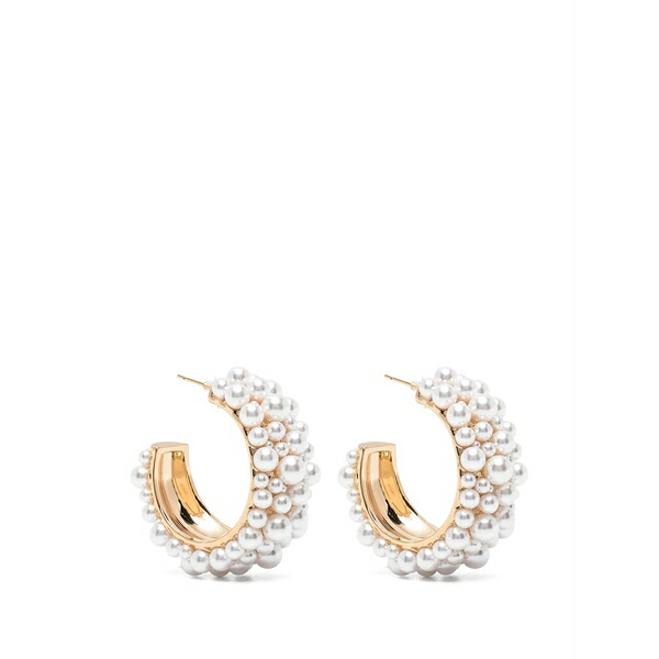 セルフ・ポートレイト レディース ピアス&イヤリング アクセサリー Pearl-embellished hoop earrings Gold|asty