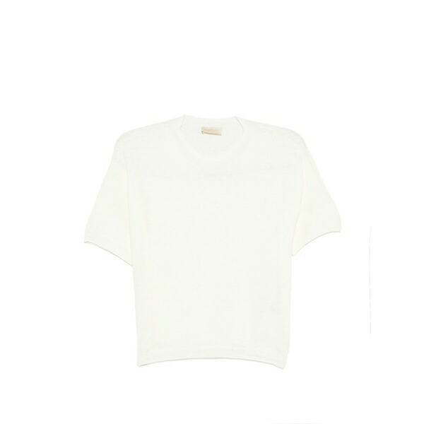 モモン レディース Tシャツ トップス Short-sleeved round-neck linen t-shirt Neutrals｜asty