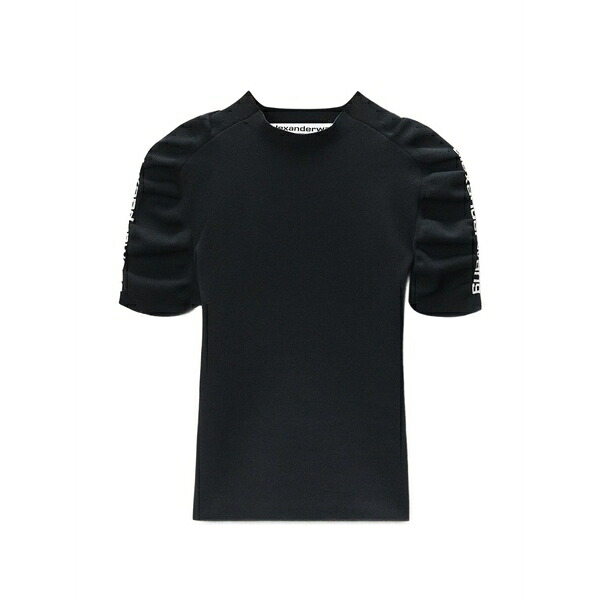 アレキサンダーワン レディース Tシャツ トップス Ruched logo-tape t-shirt Black|asty