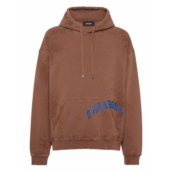 ディースクエアード メンズ パーカー・スウェットシャツ アウター Dirty dyed loose-fit hoodie Brown