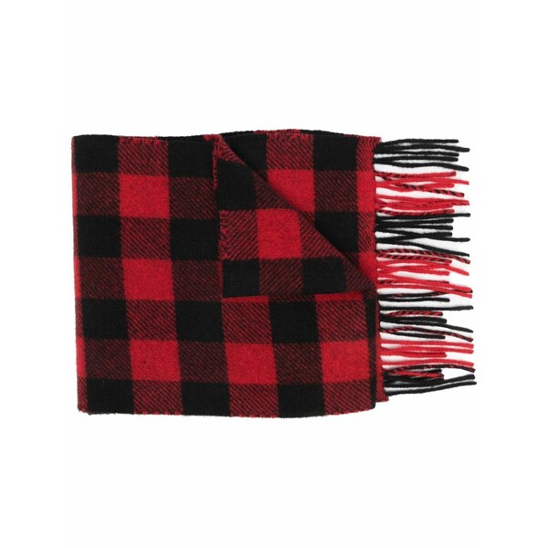 羊毛 分限者 メンズ 消音装置・袈裟・えり巻き 佩び物 Check-pattern fringed-edge scarf Red