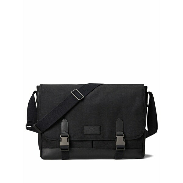 ラルフローレン メンズ ショルダーバッグ 御徒面子 Leather-trimmed messenger bag Black
