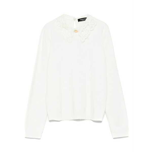 ファビアナ フィリッピ レディース 編み物\u0026プルオーバー アウター Lace-trimmed sweater White