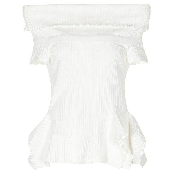 ゴエンジェイ レディース ニット&セーター アウター Off-shoulder cotton-blend top White｜asty