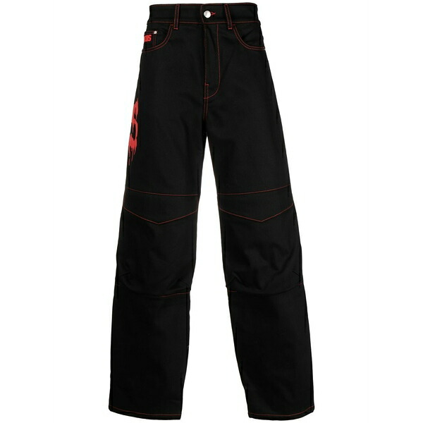 ジーシーディーエス メンズ ジーンズズボン下 ボトムス Logo-print straight-leg jeans  Black