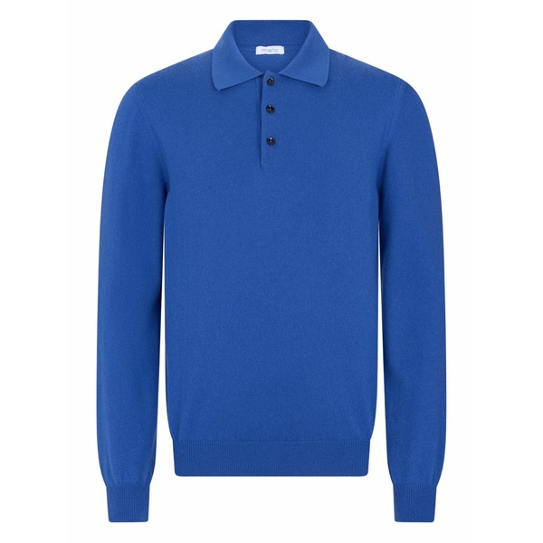 マロ メンズ スポーツシャツ トップス Buttoned long-sleeve polo shirt Blue