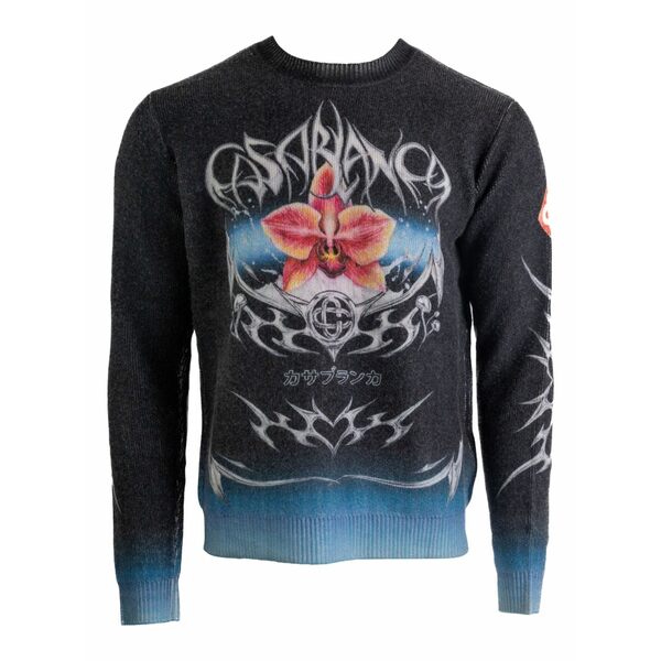 カサブランカ メンズ ニット&セーター アウター Graphic crew-neck sweater Black｜asty