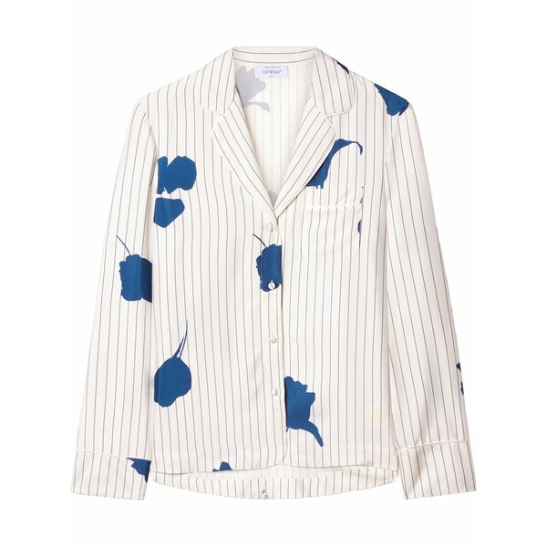 象牙色 レディース プルオーバー トップス Striped poplin pajama shirt White シャツ・ブラウス-レディースファッション-トップス
