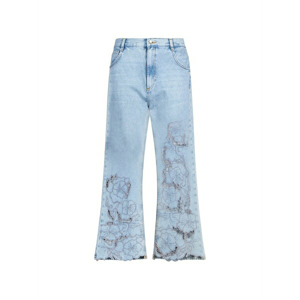 リュージョー レディース デニムパンツ ボトムス Open-work embroidery jeans Blue