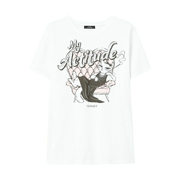 ツイン仕掛ける レディース プルオーバー トップス Graphic-print t-shirt White