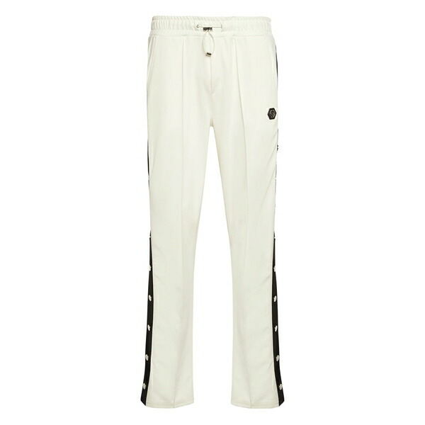 フィリッププレイン メンズ カジュアルパンツ ボトムス Button-fastening side-stripe track pants Neutrals｜asty