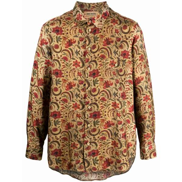 ユマ・一 メンズ ティーシャツ トップス Floral-print long-sleeved shirt Neutrals