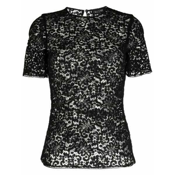 デル コーレ レディース ティーシャツ トップス Floral-lace short-sleeved t-shirt Black