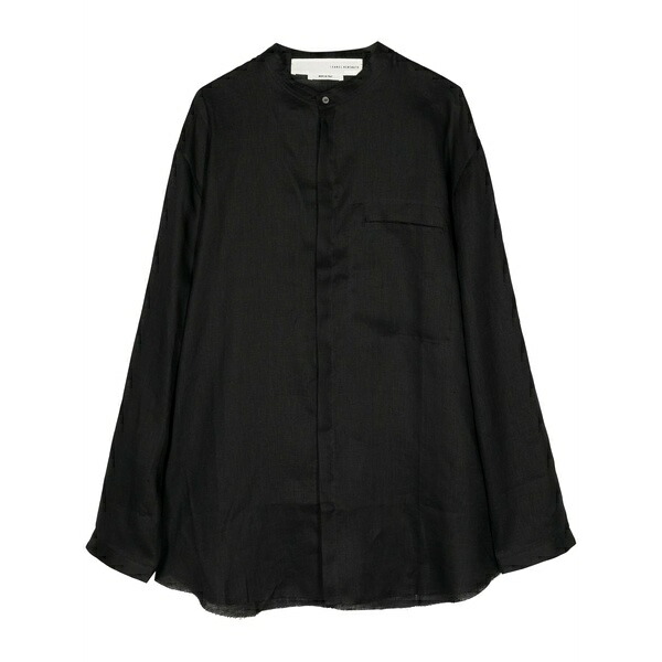 イザベル・ベネナート メンズ シャツ トップス Band-collar linen shirt Black｜asty