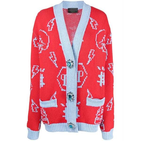フィリップ飾り気の無い レディース ジレー アウター Jacquard logo cardigan Red