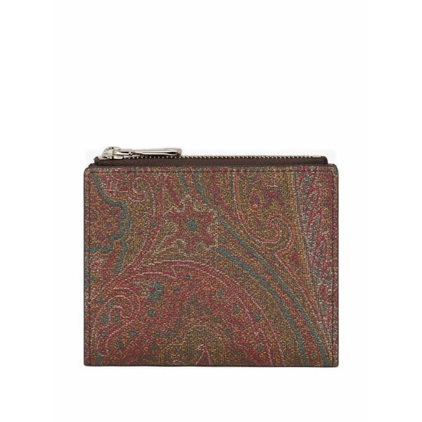 エトロ メンズ 札入れ 佩び物 Paisley zip wallet Brown