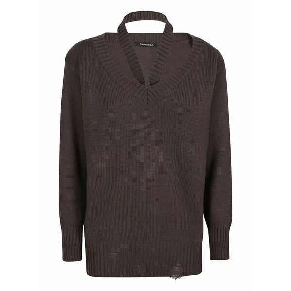 カネッサ レディース 編み物\u0026スウェーター アウター V-neck cashmere sweater Brown