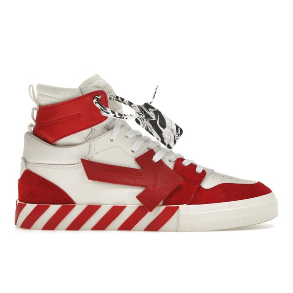OFF-WHITE 象牙色 メンズ スニーカー  【OFF-WHITE Vulcanized Hi Top White Red】  大いさ US_10(28.0糎) White/Red