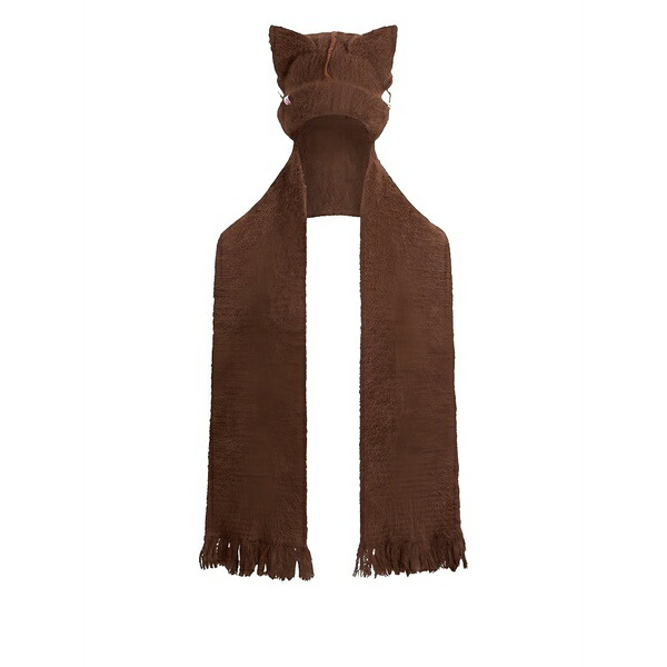 プリンスチャールズ島・ジェフリー メンズ かぶり笠 佩び物 Cat-ear fringed beanie scarf Brown
