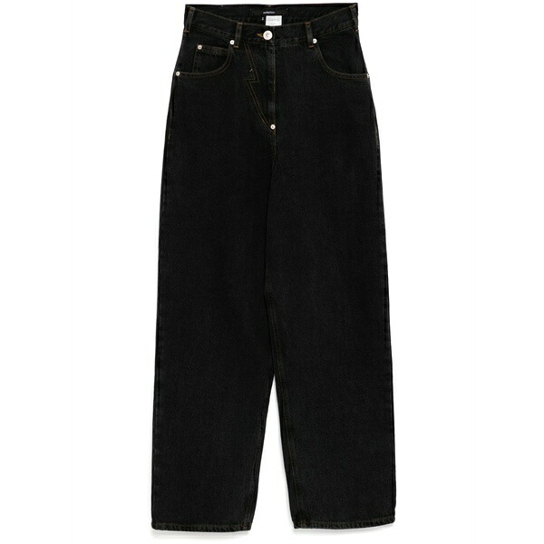 プッシュボタン レディース デニムパンツ ボトムス Panty cutout jeans Black