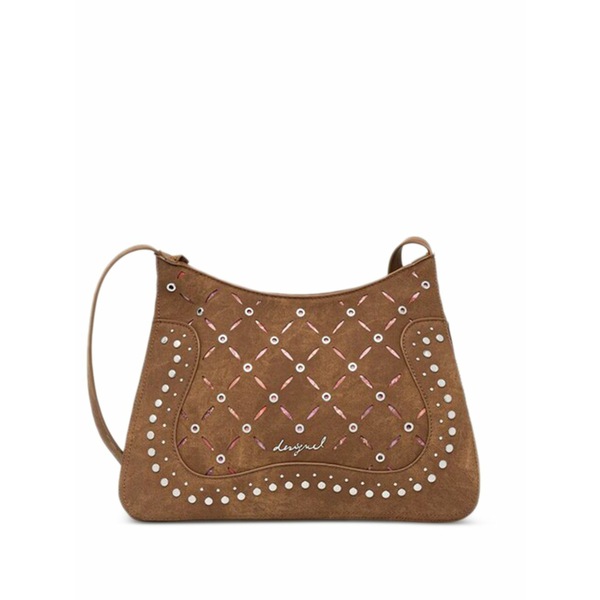 デジグアル レディース ショルダーバッグ 御徒面子 Cutout studded crossbody bag  Brown