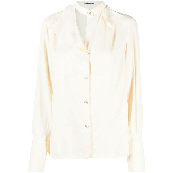 ジル・サンダー レディース ティーシャツ トップス Button-front satin shirt Neutrals シャツ・ブラウス-トップス