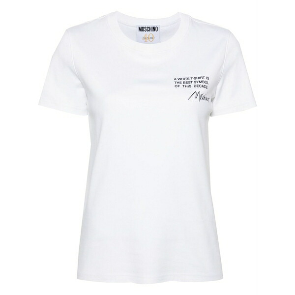 モスキーノ レディース ティーシャツ トップス Logo-print organic cotton t-shirt White トップス-Tシャツ・カットソー-レディースファッション