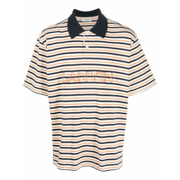 ランバン メンズ スポーツシャツ トップス Logo-embroidered striped polo shirt Neutrals