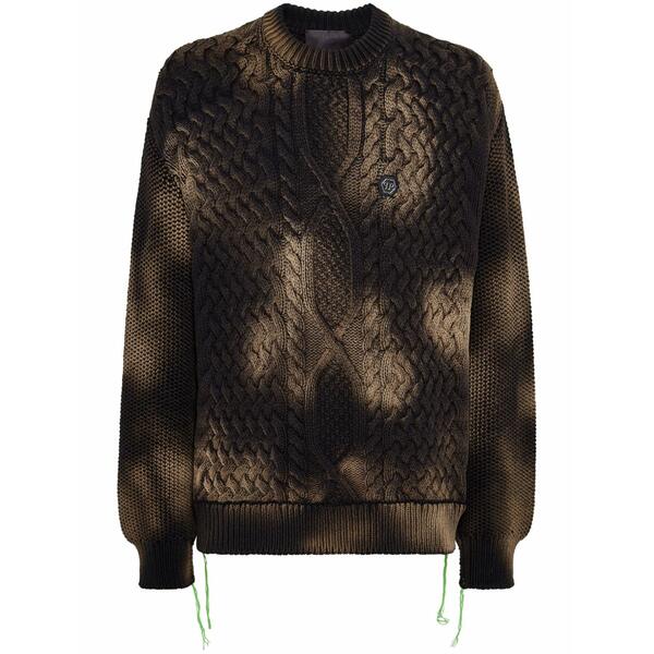 フィリップ飾り気の無い メンズ 編み物\u0026ティーシャツ アウター Smile-embroidered tie-dye jumper Black