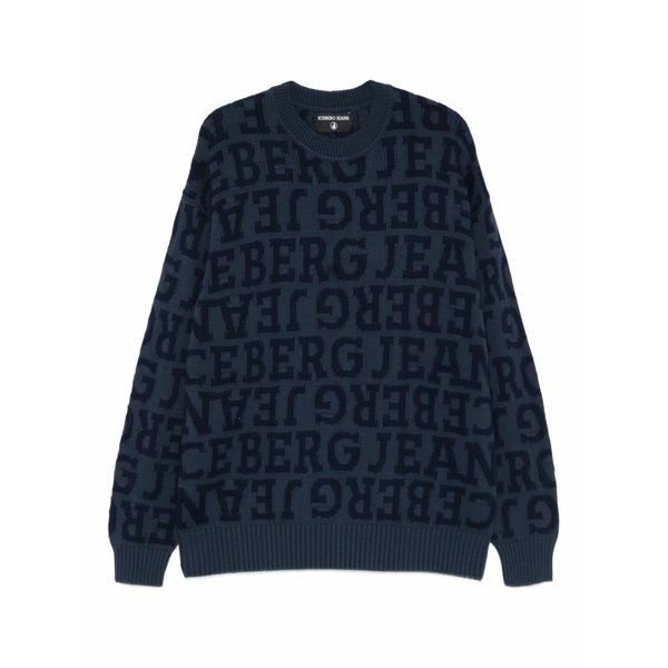 アイスバーグ メンズ ニット&セーター アウター Intarsia-knit logo sweater Blue|asty