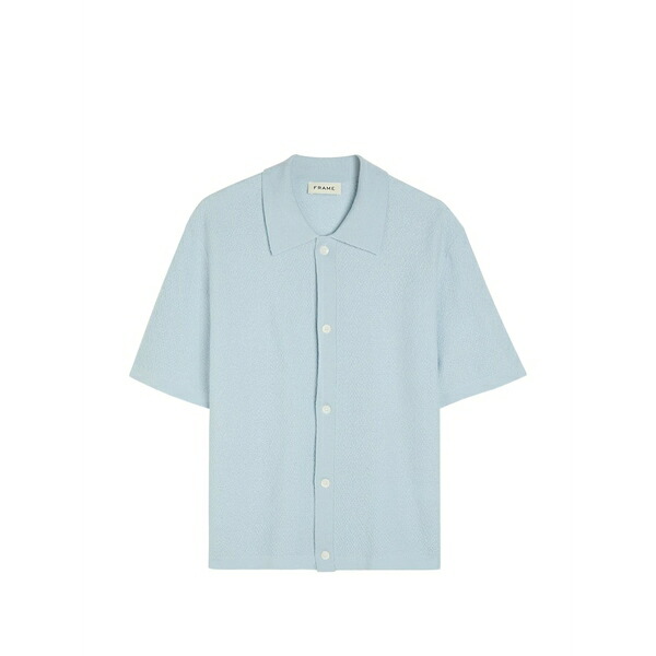 一こま メンズ プルオーバー トップス Button short-sleeve shirt Blue