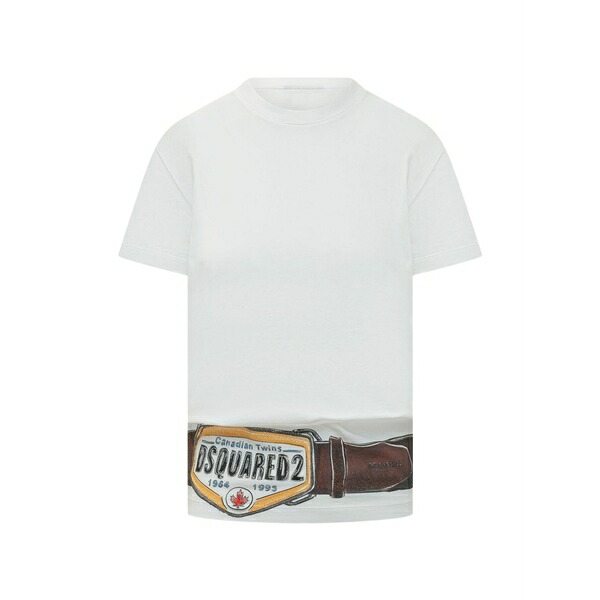 ディースクエアード レディース Tシャツ トップス Belt-print t-shirt White|asty