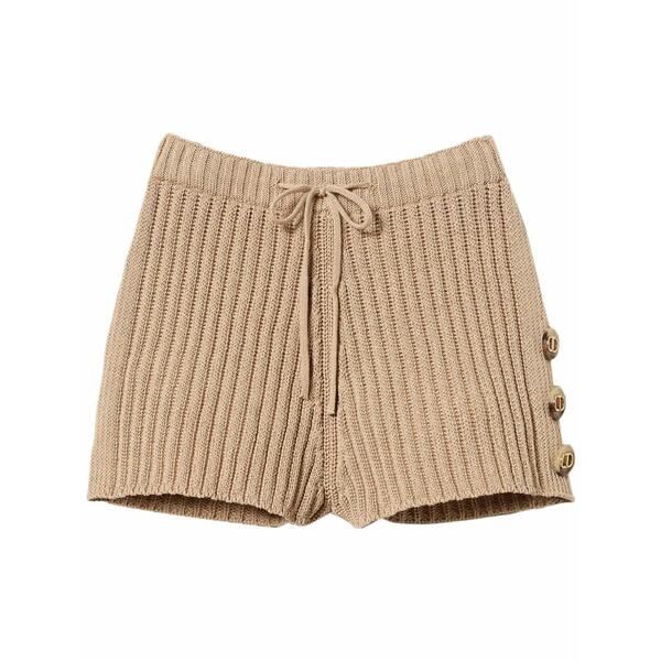 ツイン仕掛ける レディース 心地好いズボン下 ボトムス Button-detail ribbed-knit shorts Brown