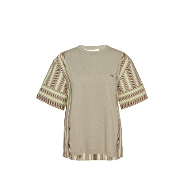 スリーワンフィリップリム レディース Tシャツ トップス Striped-panel pocket t-shirt Neutrals|asty
