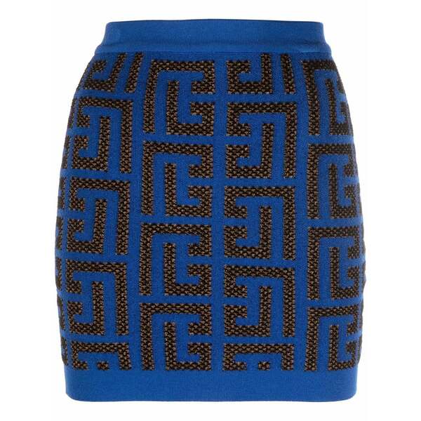バルマン レディース スコート ボトムス Monogram-pattern miniskirt Blue